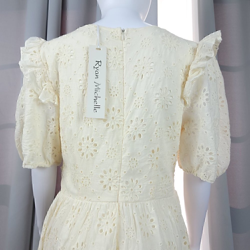 Ryan Michelle Women's 100% Cotton Cream Midi Dress Size Large (NWT) - Picture 6 of 14